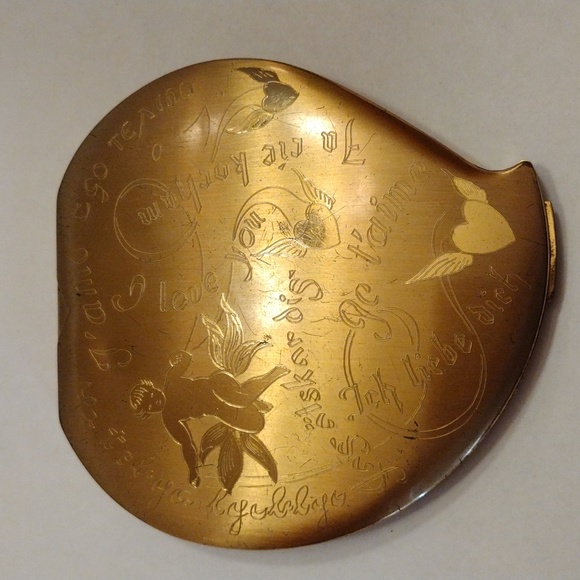 SOLD! Vintage 1940s Gold Elgin American Heart Shaped I Love You Mirror Compact! - Picture 2 of 10